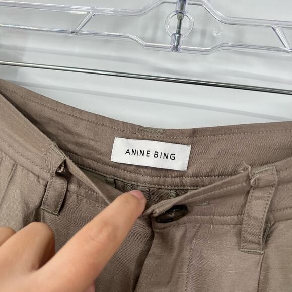 Anine Bing High Rise Pleated Trouser Pants Linen Blend - Picture 3 of 10
